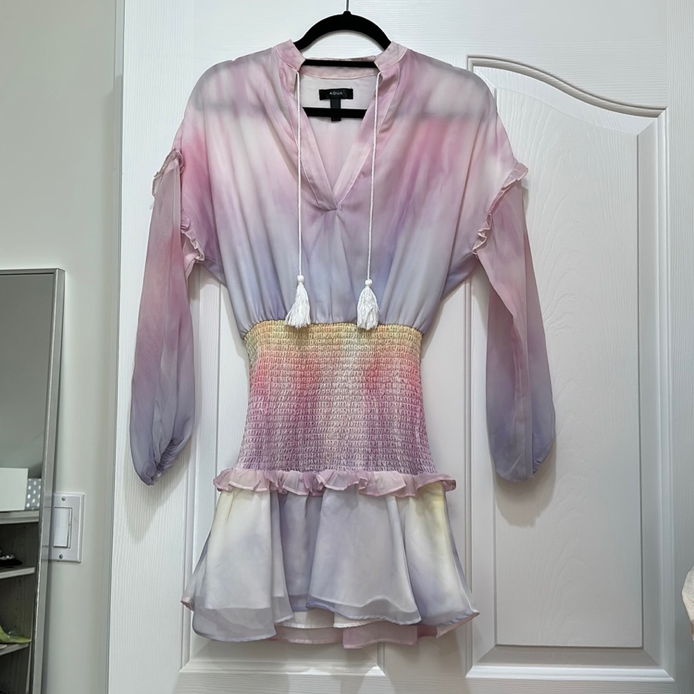 Aqua Ruched Tie Dye dress XS